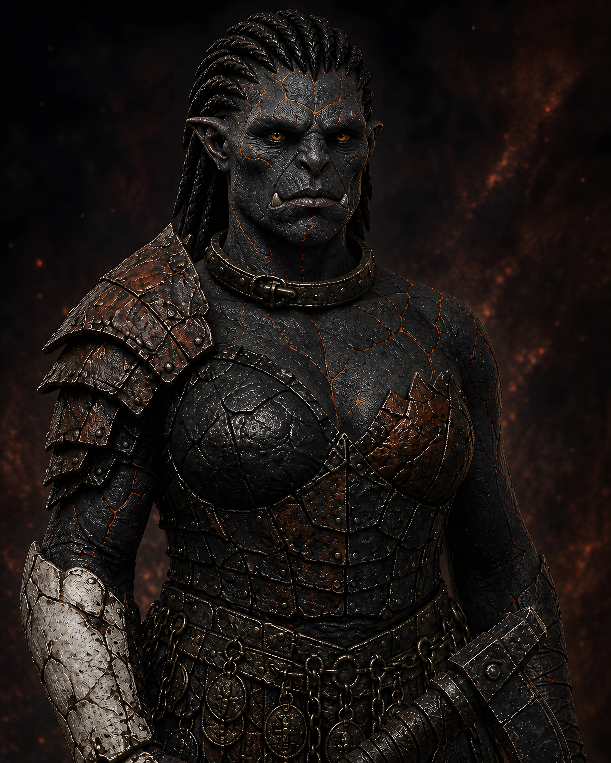 Full portrait of Sekha Ashcollar, the Ninth Tally, woman protagonist for Gharn.
